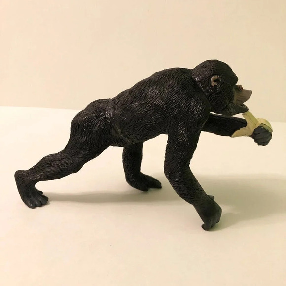 Chimpanzee Eating Banana Figure Animal Monkey 7.5  Inch Long Toy - Picture 3 of 12